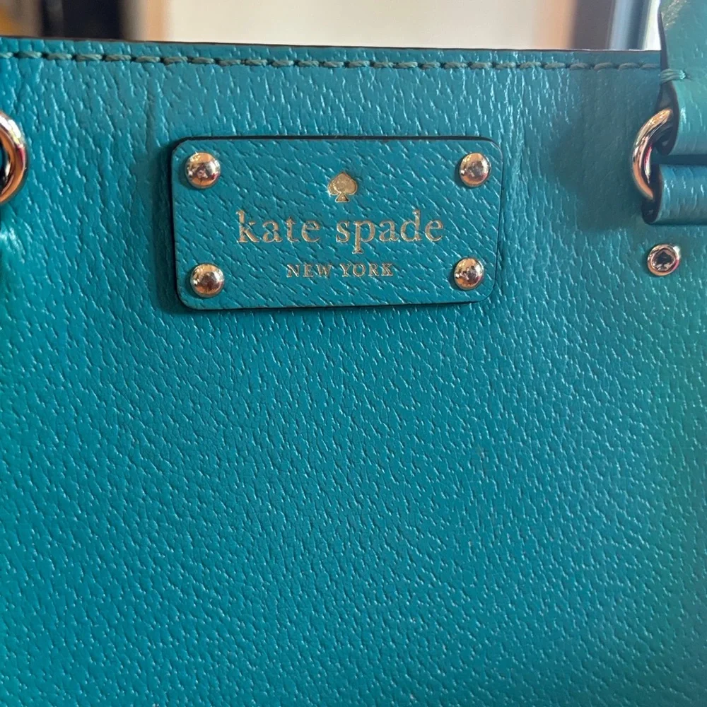 kate spade teal leather satchel handbag - Picture 2 of 5